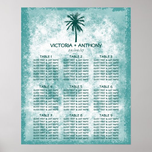 Tropische palmboomvarken Beach Wedding Seating Cha Poster (Voorkant)