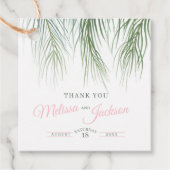 Tropische palmbruiloft bedankt donkergroen roze wi bedankjes labels (Voorkant)