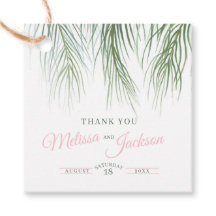 Tropische palmbruiloft bedankt donkergroen roze wi