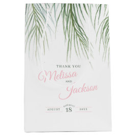 Tropische palmbruiloft bedankt donkergroen roze wi medium cadeauzakje