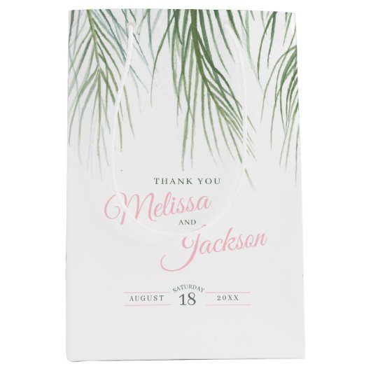 Tropische palmbruiloft bedankt donkergroen roze wi medium cadeauzakje (Voorkant)