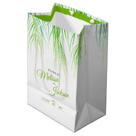 Tropische palmbruiloft bedankt duwen groen en wit medium cadeauzakje