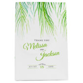 Tropische palmbruiloft bedankt duwen groen en wit medium cadeauzakje (Voorkant)