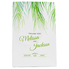 Tropische palmbruiloft bedankt duwen groen en wit medium cadeauzakje