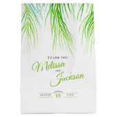 Tropische palmbruiloft bedankt duwen groen en wit medium cadeauzakje (Achterkant)