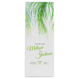 Tropische palmbruiloft bedankt duwen groen en wit wijn cadeautas