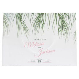 Tropische palmbruiloft bedankt roze groen en wit groot cadeauzakje