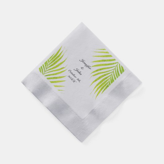 Tropische palmbruiloften Glittery Green Silver Servet (Hoek)