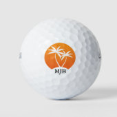 Tropische palmen bij zonsondergang met uw monogram golfballen (Voorkant)