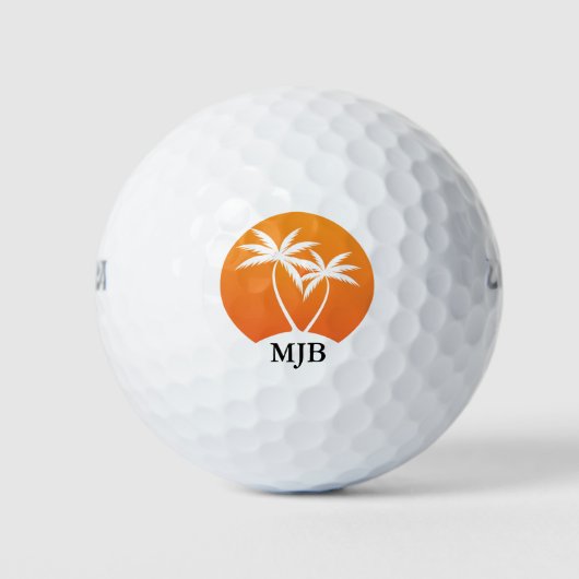 Tropische palmen bij zonsondergang met uw monogram golfballen (Voorkant)