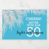 Tropische palmen Birthday Blue Mini Sparkling Wijnetiket (Enkel label)