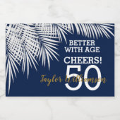 Tropische palmen Birthday Navy Blue Mini Sparkling Wijnetiket (Enkel label)