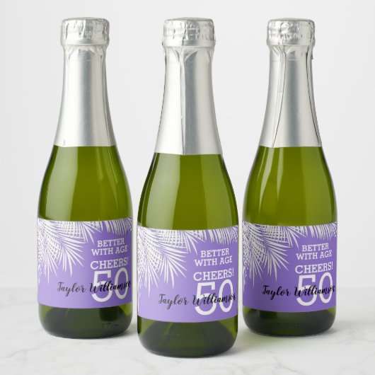 Tropische palmen Birthday Paarse Mini Sparkling Wijnetiket (Flessen)