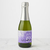 Tropische palmen Birthday Paarse Mini Sparkling Wijnetiket (Voorkant)