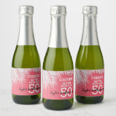 Tropische palmen Birthday roze mini Sparkling Wijnetiket (Flessen)