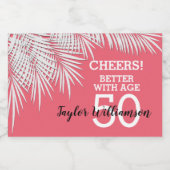 Tropische palmen Birthday roze mini Sparkling Wijnetiket (Enkel label)