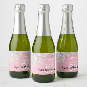 Tropische palmen Birthday roze mini Sparkling Wijnetiket