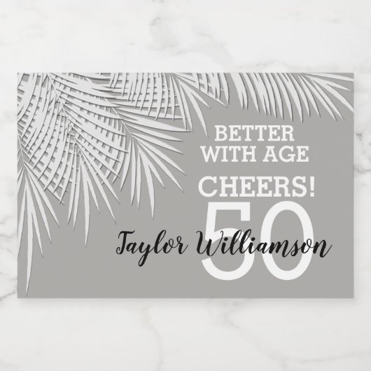 Tropische palmen Birthday Silver Mini Sparkling Wijnetiket (Enkel label)