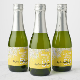 Tropische palmen Birthday Yellow Mini Sparkling Wijnetiket