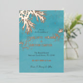 Tropische Palmen Blauwe Oceaan Strand Bruiloft Gou Folie Uitnodiging (Staand Voorkant)