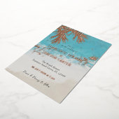 Tropische palmen Blue Ocean Beach Bruiloft Goud Folie Uitnodiging (Gedraaid)