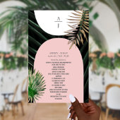 Tropische Palmen Blush Roze Boog Monogram Bruiloft