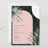 Tropische Palmen Blush Roze Boog Monogram Bruiloft Kaart (Voorkant)