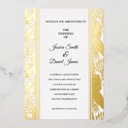 Tropische palmen bruiloft folie uitnodiging (Voorkant)