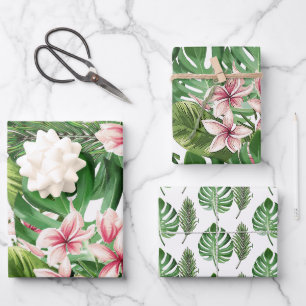 Tropische palmen en plumeria bloemen inpakpapier vel
