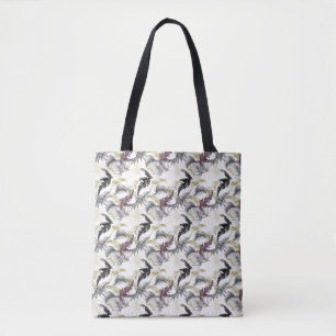 Tropische palmen, gier in wijn en zwart tote bag