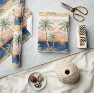 Tropische palmen in de zomer naast een kuststrand cadeaupapier