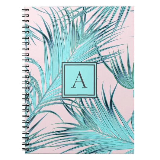 Tropische palmen met rendy pasta's met monogram notitieboek (Voorkant)