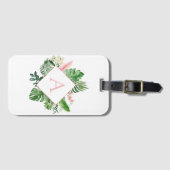 Tropische palmen Monogram Blush Pink Weddenschap Bagagelabel (Voorkant (horizontaal))