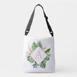 Tropische palmen Monogram Blush Pink Weddenschap Crossbody Tas