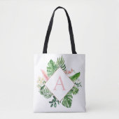 Tropische palmen Monogram Blush Pink Weddenschap Tote Bag (Voorkant)