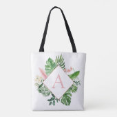 Tropische palmen Monogram Blush Pink Weddenschap Tote Bag (Achterkant)