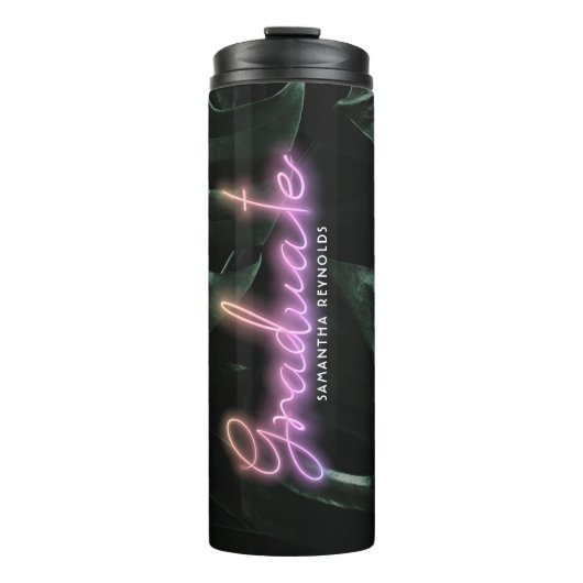 Tropische Palmen Neonlichten | Monogram Afgestudee Thermosbeker (Voorkant)