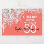 Tropische palmen op koraal Birthday Mini Sparkling Wijnetiket (Enkel label)