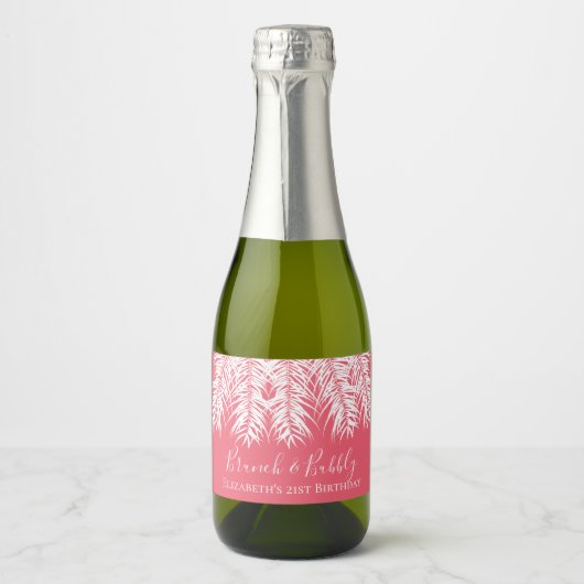 Tropische palmen roze 21ste verjaardag mini sparkling wijnetiket (Voorkant)