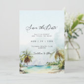 Tropische palmen strand scène opslaan van de datum bedankkaart (Staand voorkant)