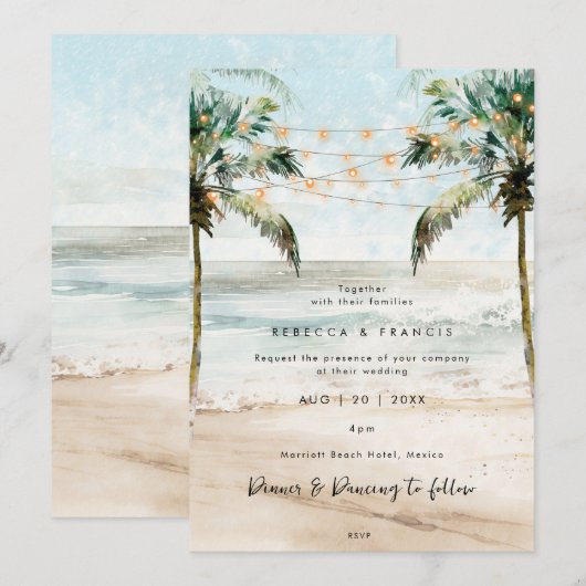 tropische palmen strand verlichting bruiloft uitno kaart (Voorkant / Achterkant)