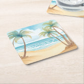 Tropische palmen | Strand Waterverf bruiloft Kartonnen Onderzetters (Schuin)