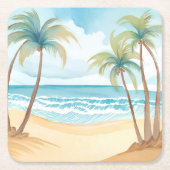 Tropische palmen | Strand Waterverf bruiloft Kartonnen Onderzetters (Voorkant)