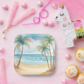 Tropische palmen | Strand Waterverf bruiloft Papieren Bordje (Feest)