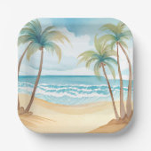 Tropische palmen | Strand Waterverf bruiloft Papieren Bordje (Voorkant)