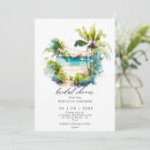 tropische palmen strandbridal - doucheuitnodiging kaart (Staand voorkant)