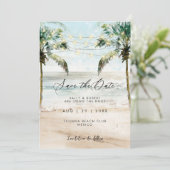 Tropische palmen strandlampen bewaren de datumkaar bedankkaart (Staand voorkant)