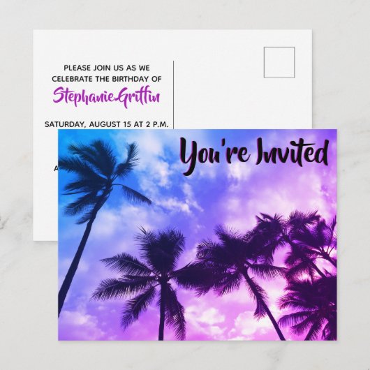 Tropische Palmen Verjaardagsfeest Uitnodigingskaar Uitnodiging Briefkaart (Voorkant / Achterkant)
