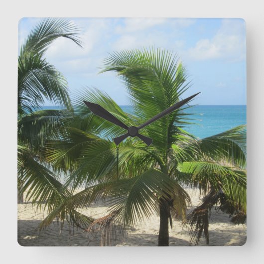 Tropische Palmen Vierkante Klok (Voorkant)