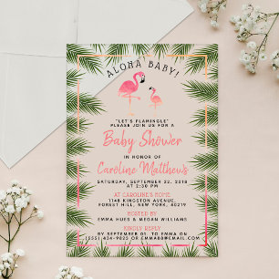 Tropische Palmen Waterverf Flamingo Baby Shower Acryl Uitnodigingen